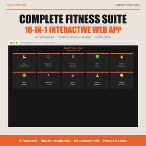 Puede incluir: Una interfaz de aplicación web de fitness digital que presenta diez módulos interactivos, incluyendo transformación corporal, seguimiento de peso, registros de entrenamiento, hábitos, comidas, cardio, macros, yoga y recuperación.