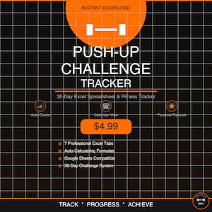 Push Up Challenge Tracker 30 Day Excel Spreadsheet | Workout Log | Progress Tracker | Digital Download | Fitness Planner.