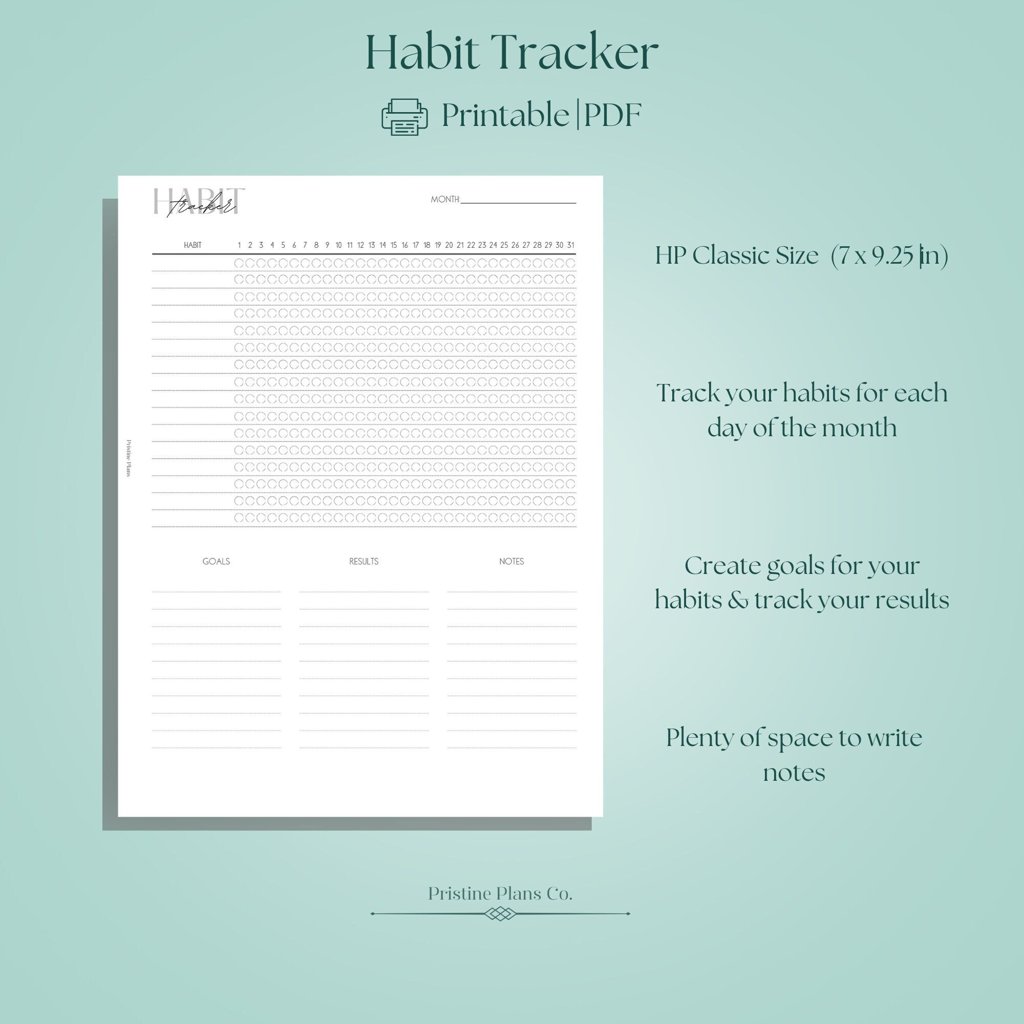 Habit Tracker Vertical Printable HP Classic Size - Etsy