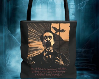 Poe the Scream Tote Bag, Literary Book Bag, The Raven, Gothic Macabre, Edgar Allan Poe Gift, Halloween Tote, Macabre Book Lover Bag, Spooky