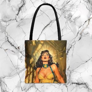 Retro Superheroine Tote Bag, Vintage Comicbook Hero Bag - Fun and Stylish Carry-All for Comic Fans, Great Gift for Superhero Enthusiasts