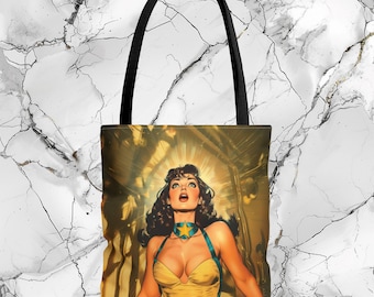 Retro Superheroine Tote Bag, Vintage Comicbook Hero Bag - Fun and Stylish Carry-All for Comic Fans, Great Gift for Superhero Enthusiasts
