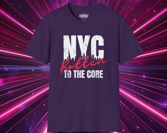 NYC Rotten to the Core Unisex Softstyle T-Shirt, New York City Skyline Distressed Design, Big Apple Corruption Tee, NYC Graphic Tee, NYC