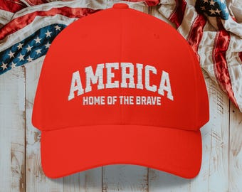 Kappe, 'America Home of the Brave', Baseballkappe mit weißem Text und Stickerei, Vaterländischer Hut für den amerikanischen Unabhängigkeitstag