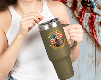 Patriotic Meme Insulated Travel Mug, Veteran Gift, Military Appreciation, Outdoor Adventure, Coffee Lovers Ideal, 40oz Stainless Steel