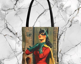 Retro Superheroine Tote Bag, Vintage Comicbook Hero Bag, Movie Serial Style, Comic Con Merchandise, Geek Chic Carryall, Comic Book