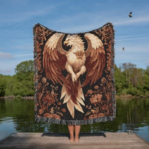 Medieval Gryphon Woven Blanket, Cozy Home Decor, Unique Gift for Fantasy Lovers, Fantasy Throw. Gift for Him, Gift for Her, Home Decor