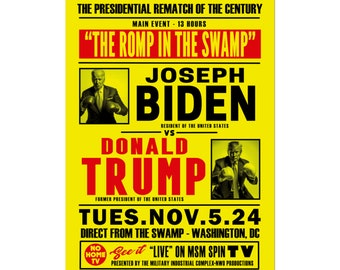 Romp in the Swamp - Presidential Election 2024 Retro Boxing Parody Poster