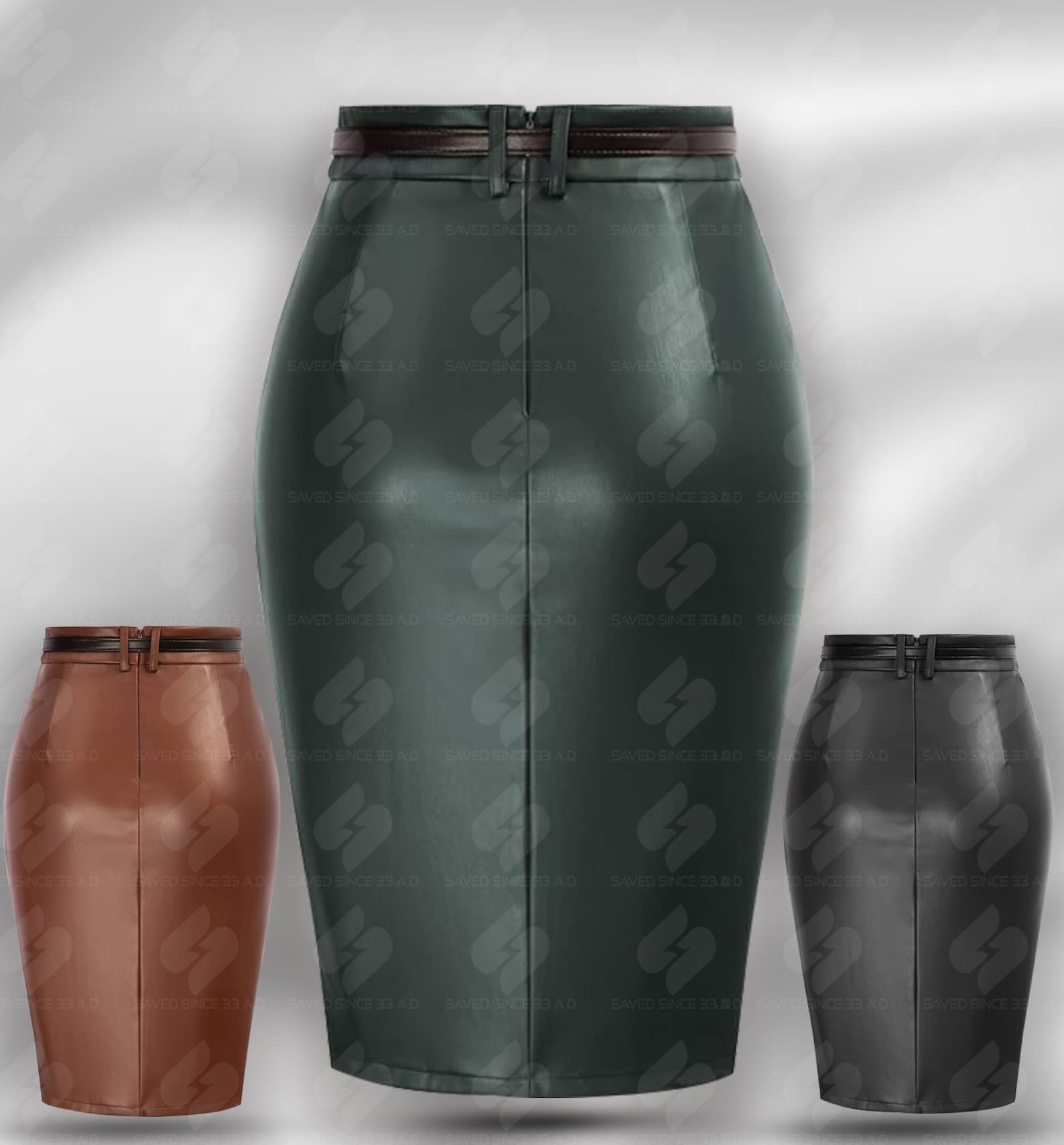 0000~Leather Pencil Skirt with Belt main image 0