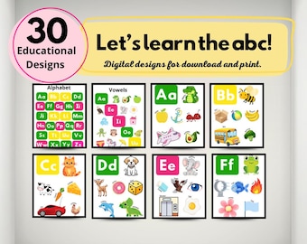 Poster d'apprentissage de l'alphabet : vocabulaire ABC, oeuvre d'art murale pour salle de jeux (téléchargement numérique)