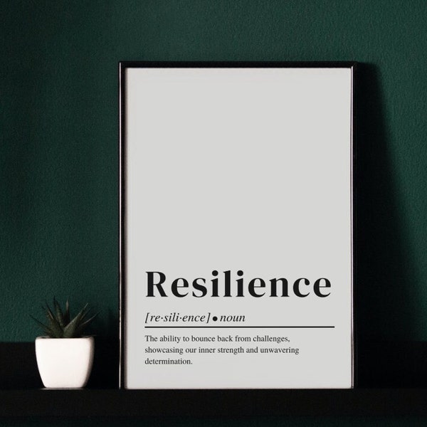 Motivational and Inspirational Poster | Resilience Dictionary Poster, Wall Art, Printable Poster, Office Wall Print, Home Decor