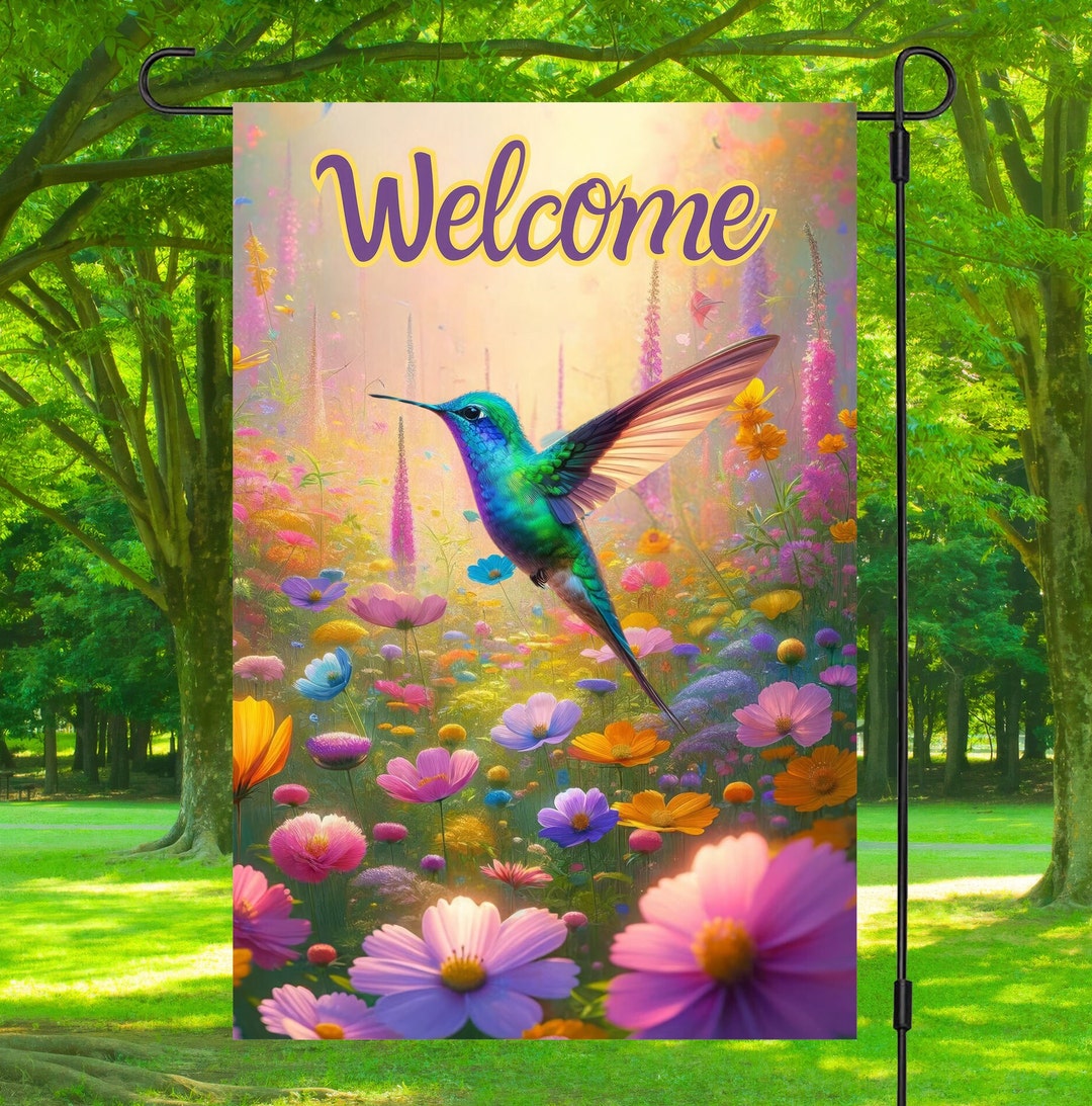 12x18 Garden Flag Design, Yard Sign, Hummingbird and Flowers, Welcome ...