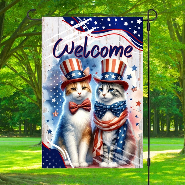 Welcome, 12x18 Garden Flag, American Cat, Garden Flag, Png, Summer Flag, Digital Download