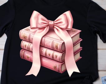 Coquette Book Stack with Pink Ribbon bow PNG,books png,book png, girly books png, pink bow png, coquette png,book lover png,bookworm bookish