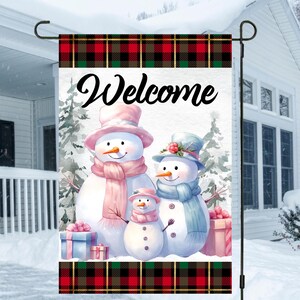 12x18 Garden Flag, Family Snowman, Pastel Snowman, Winter, Garden Flag, Christmas Garden Flag, Yard Sign, Winter Flag, Digital Design, PNG