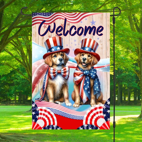 Welcome, 12x18 Garden Flag, American Dogs, Garden Flag, Png, Summer Flag, Digital Download