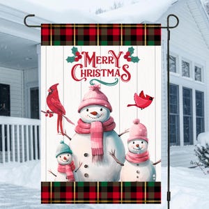 12x18 Garden Flag,Winter Snowman,Vintage Pink Snowman,Cardinal,Holly,Garden Flag, Christmas Garden Flag,Yard Sign, Winter Flag, Digital, PNG