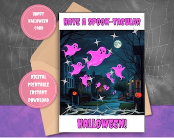 Pink Halloween Card , Unique Halloween Card, Printable Halloween Card, Ghost Halloween Card, Trendy Halloween Card, Funny Halloween Card