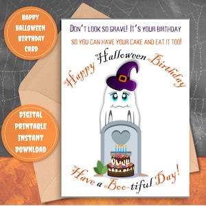 Carte d'anniversaire Halloween, carte d'anniversaire drôle, carte d'Halloween imprimable, carte d'Halloween de joyeux anniversaire, anniversaire d'Halloween fantôme, PDF et PNG