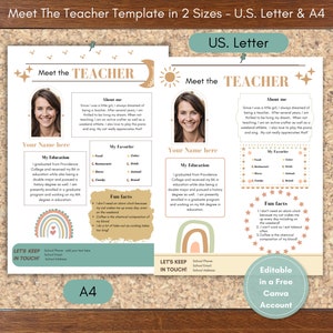 Editable Meet The Teacher | Teacher Template |  | Back to School | New Teacher | Classroom Newsletter | Teacher Resource | 2 Sizes U.S  | A4