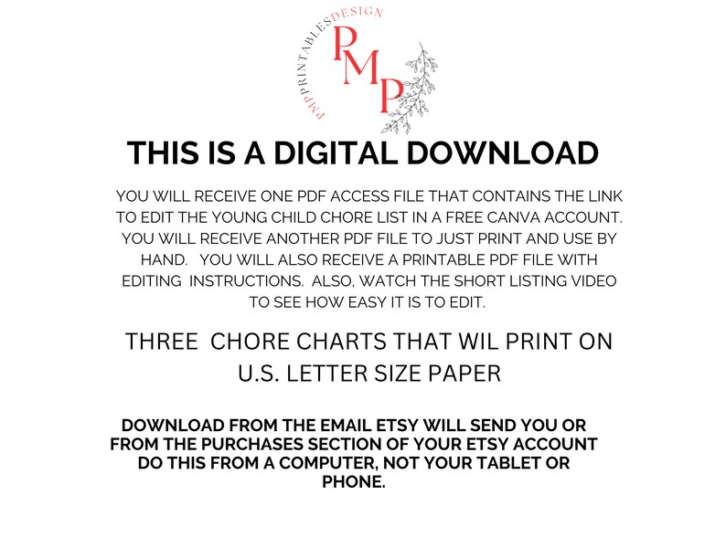 Chore Chart, Chore Chart for Kids, Chore Chart Printable, Chore List ...