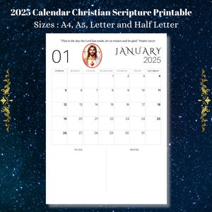 2025 Calendar, Christian Scripture Printable, Watercolor Smiling Jesus, Wall, Desk, Planner Calendar, Monthly Calendar Planner, Homeschool