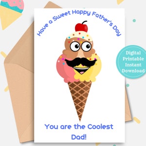 Cartão engraçado do dia dos pais, cartão digital imprimível, para o pai, o melhor pai do mundo, pai super-herói, personagem de sorvete, papai mais legal