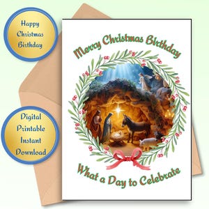 Biglietto di auguri di buon Natale unico, biglietto di auguri di Natale della natività, biglietto di auguri di Natale digitale, biglietto di auguri di Natale con presepe stampabile