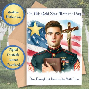 Tarjeta única con estrella dorada para el Día de la Madre, hijo de un infante de marina, motivo patriótico, homenaje militar, sacrificio de honor, madre en duelo, condolencia conmemorativa