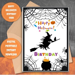 Cartão de aniversário de Halloween, cartão de aniversário exclusivo, cartão de Halloween para impressão, cartão de feliz aniversário de Halloween