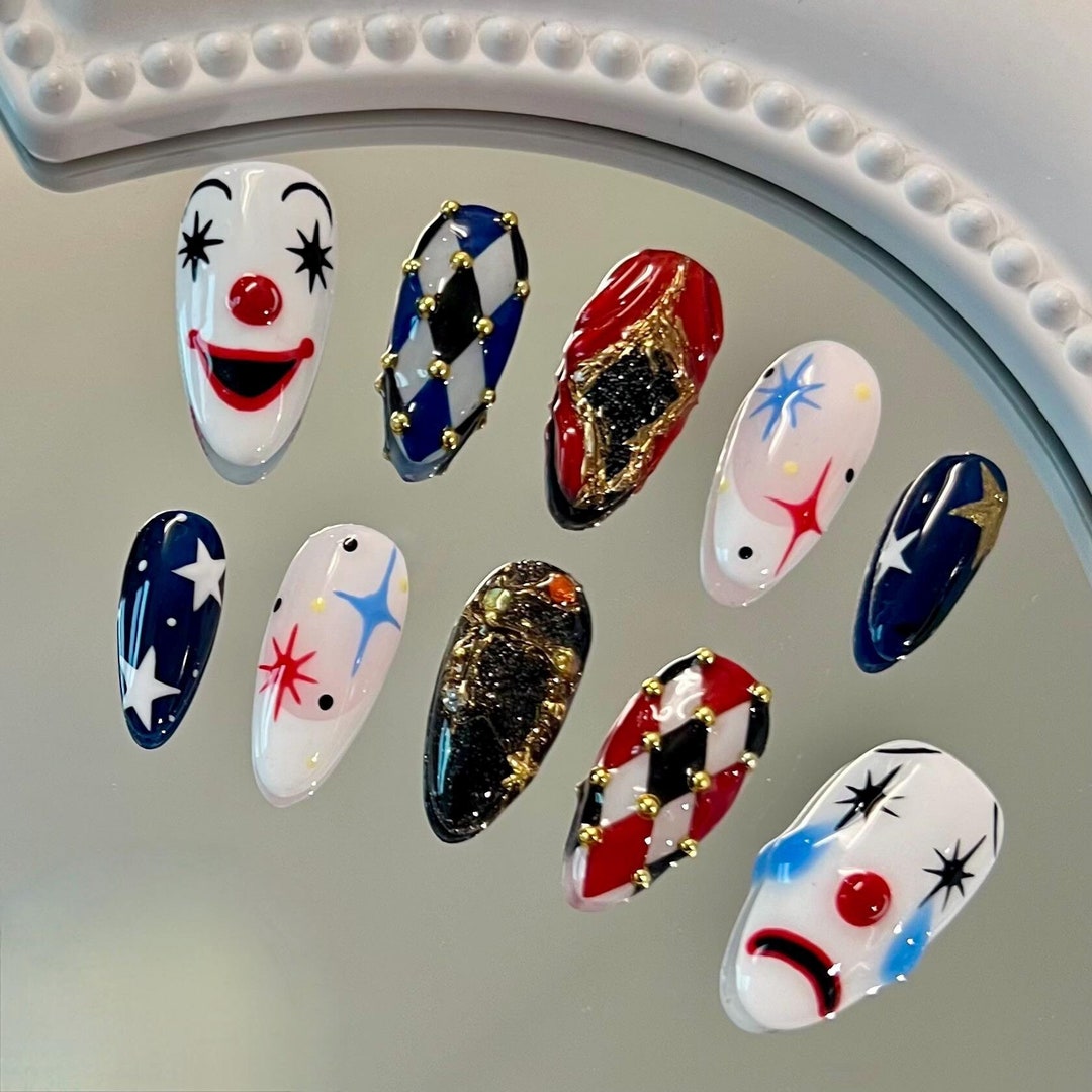 Customizable Clown Nails | Circus Nails | Press-on Nails - Etsy Japan
