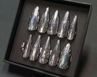 Handmade Medieval Chrome Press-On Nails