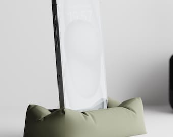 The Puffy Stand: 3D Printed Pillow Phone Dock - Modern Minimalist Mobile Holder for Desk & Nightstand - Beanbag Style