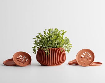 Ribbed 3D Printed Planter with Hidden Drip Tray | Twist-Lock Pot