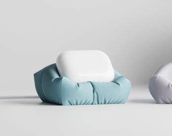 Puffy Cloud AirPod Dock for MagSafe | Cute Cushion Pillow Stand | Aesthetic 3D Printed Desk Decor | Stand Only - Charger Not Included