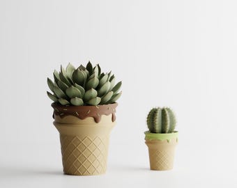 3D Printed Cake Cone Plant Pot | Whimsical Planter with Saucer