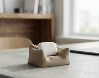 CushionCradle | Mini Sofa AirPods Stand | Cute 3D Printed AirPods Holder | Aesthetic Desk Accessory | Beanbag Style Case Dock BBC