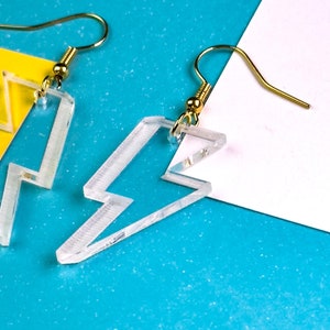 Handmade Lightning Earrings | Laser-Cut Acrylic Jewelry | Transparent Design | Gift for Her | Bold & Stylish Accessory