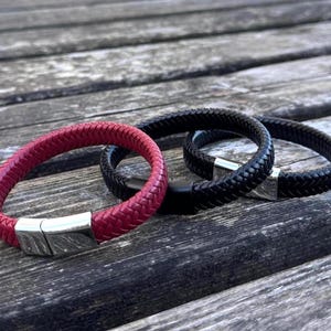 Mens Black Genuine Leather Bracelet, Double Wrap Braided Leather Bracelet, Black Leather Bracelet, Men Leather Bracelet, Personalized Gift