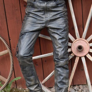 Men&#39;s Brown Genuine Leather Distressed Biker Motorcycle Pant, Men&#39;s Brown Real Soft Leather Side Laces Cafe Racer Pant, Leather Pants