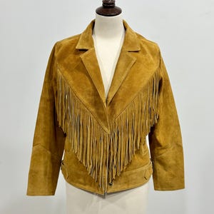 Chaqueta de ante con flecos para mujer, hecha a mano, de ante auténtico marrón, estilo western, para festivales.