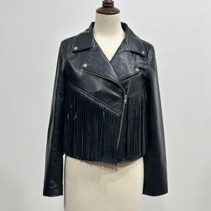 Women&#39;s Black Genuine Leather Fringe Jacket, Women&#39;s Black Leather Western Style Cowgirl Fringed Jacket, Ladies Jacket, Gift For Her