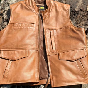 Men Tan Brown Genuine Lambskin Distressed Leather Biker Motorcycle Vest, Men Brown Distressed Leather Slim Fit Cafe Racer Vest, Husband Gift