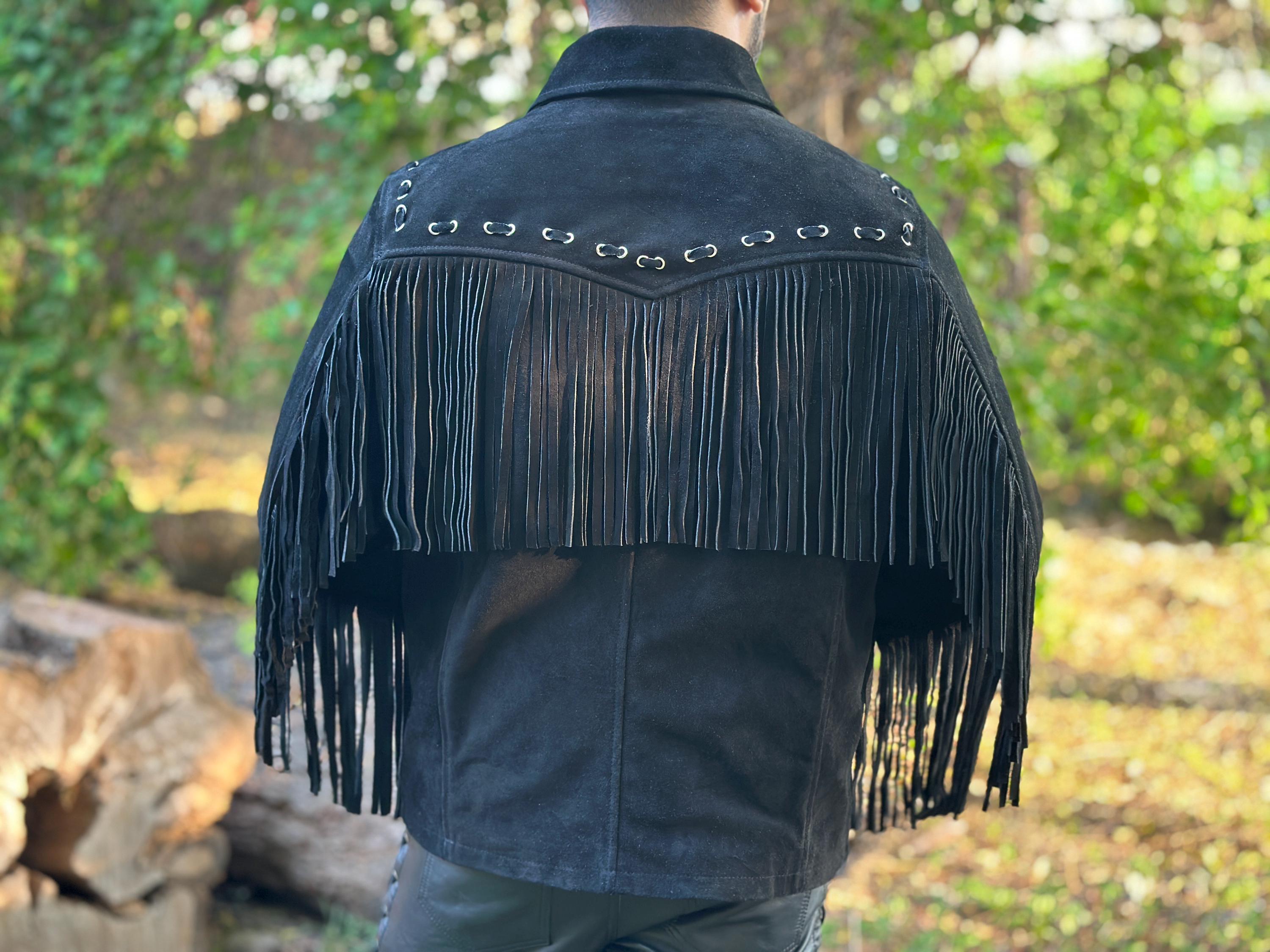 【vintage】 western fringe suede jacket Men's Black Suede Fringe Jacket: Western Cowboy Style - Etsy