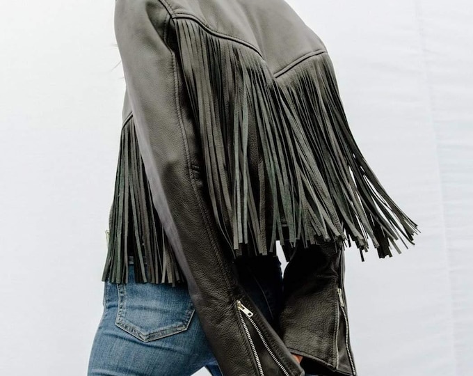 Black Lambskin Leather Fringe Jacket, Western Festival Style