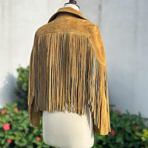Veste à franges en cuir suédé marron style western pour femme, veste à franges en cuir suédé marron pour femme, veste de cow-girl, cadeau femme