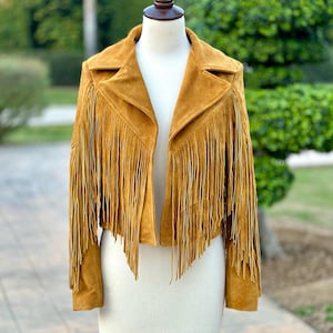 Veste à franges en cuir véritable marron pour femme pour femme, veste à franges en cuir suédé souple de style occidental, veste pour femme, cadeau pour elle