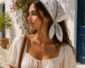 Paisley Bandana Scarf, Boho Head Wrap, Neck Scarf, Square Hair Accessory