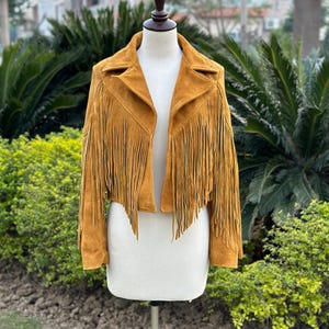 Veste à franges en cuir suédé marron pour femme, veste à franges en cuir suédé véritable de style occidental, veste à franges pour femme, cadeau pour elle