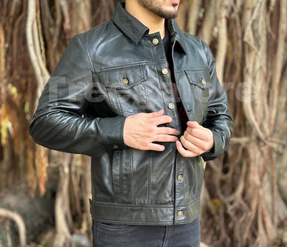 美品　A LEATHER TRUCKER JACKET サイズ56 Denim & Co. Lamb Leather Moto Jacket with Pockets - QVC.com